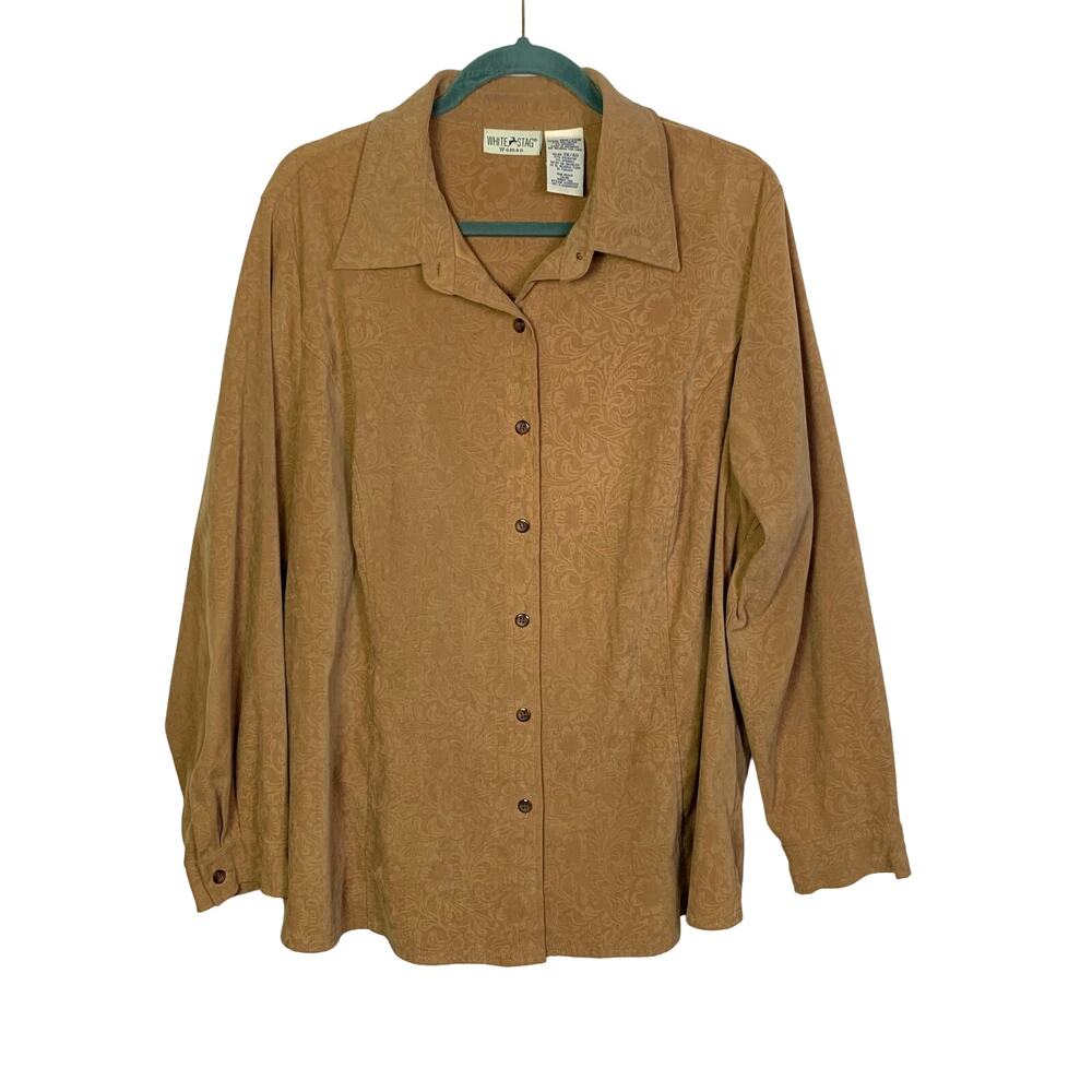 Vintage 90s White Stag Brown Faux Suede Button Up, Size 18W/20W